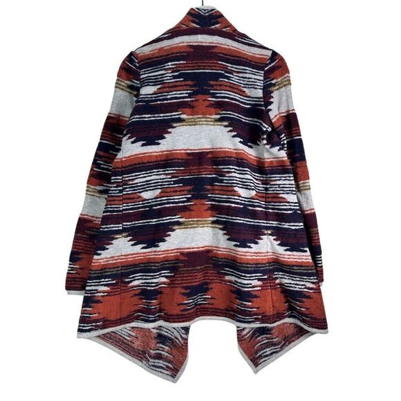 Lucky Brand Boho Aztec Print Waterfall Cardigan Small Rust Navy Southwest Knit - Picture 3 of 15